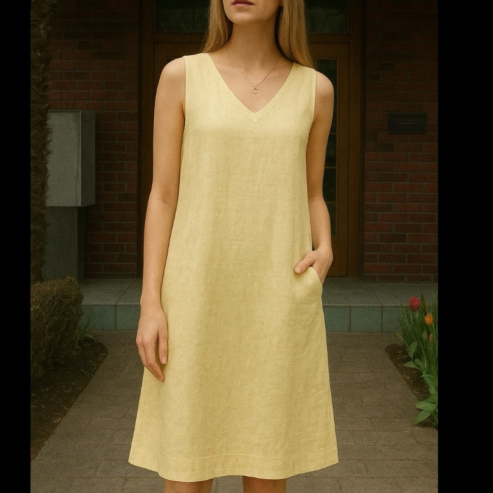 NWOT Serenity West Vancouver Yellow Sleeveless Dress 100% Linen spring summer